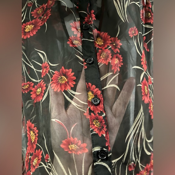 Cecico L-XL dark floral layering top button down dark aesthetic - Picture 5 of 8